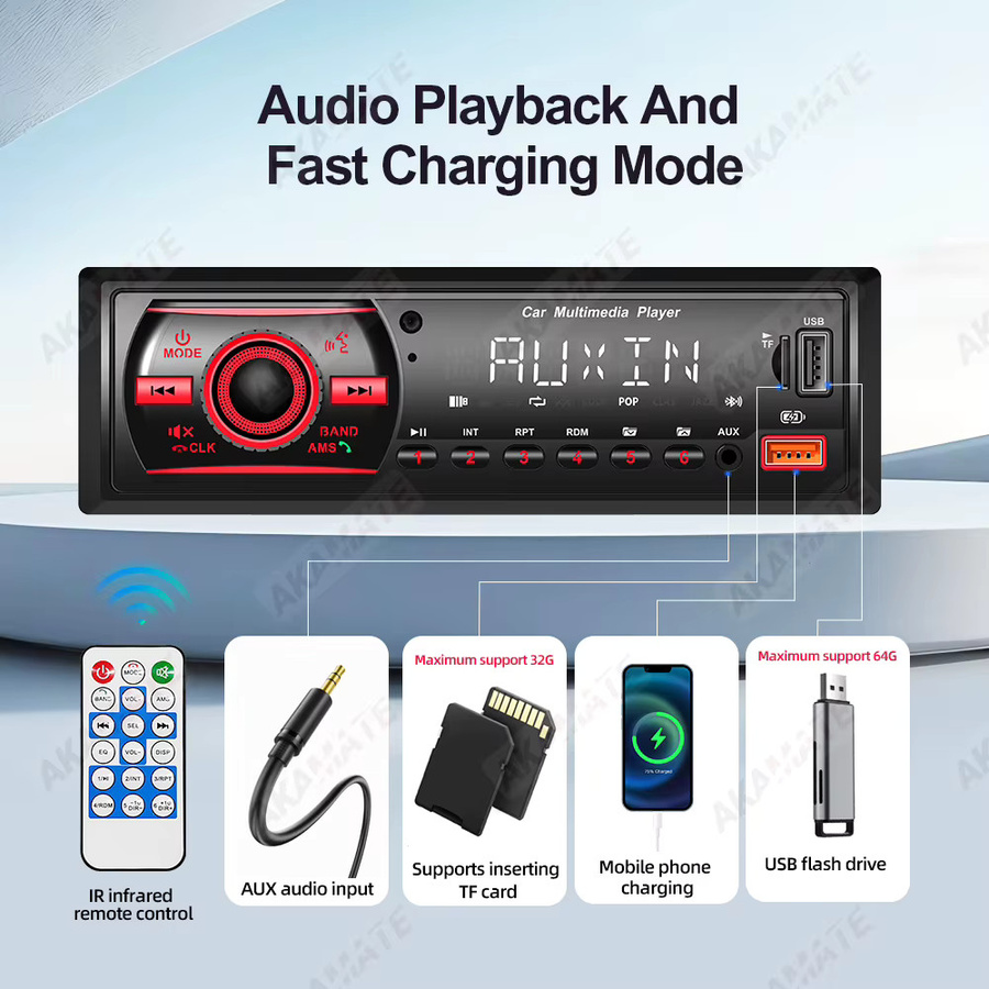 AKAMATE MP3 Autoradio mit Bluetooth, FM, AUX, USB und TF-Kartenslot in Schwarz - Bild 3
