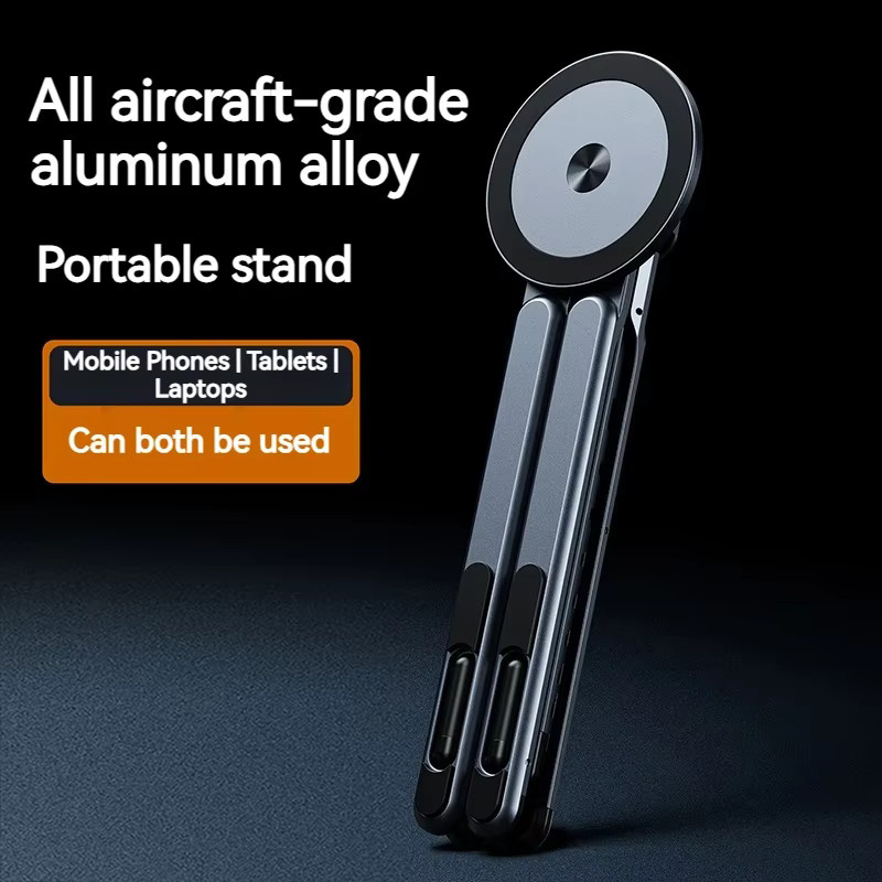 TONGDAYTECH 3in1 Tragbarer Magnetständer aus Aluminium, Faltbarer und Verstellbarer Winkelhalter für Smartphone, Tablet und Laptop - Bild 2