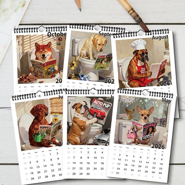 A4-Wandkalender 2026 mit 12 verschiedenen Haustierhund-Motiven, Multicolor - Bild 1