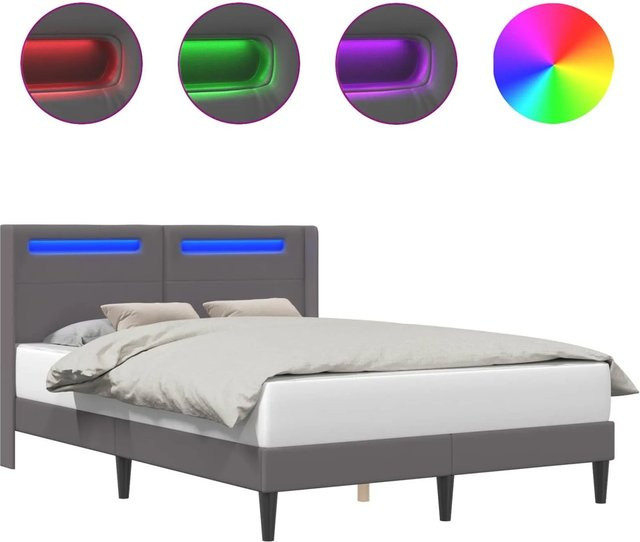 vidaXL Bettrahmen mit LED-Lichtleisten und USB-Ladeport aus Kunstleder in Grau, B/T/H: 160 x 200 x 280 cm - Bild 1