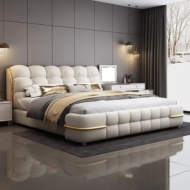 Modernes gepolstertes King-Size-Bett mit Matratze in Weiß, B/T: 180 x 200 cm - Bild 1
