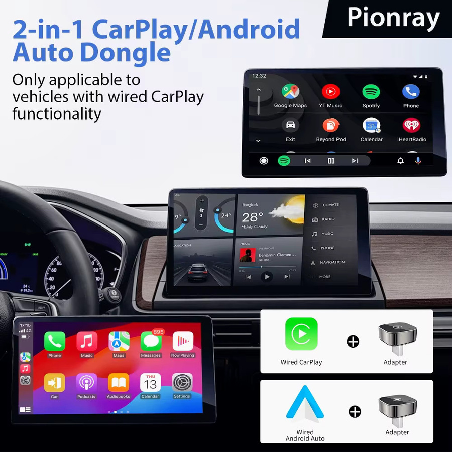 Pionray 2-in-1 Kabelloser CarPlay und Android Auto Adapter in Schwarz mit USB-C und 5GHz WLAN für Plug & Play - Bild 4