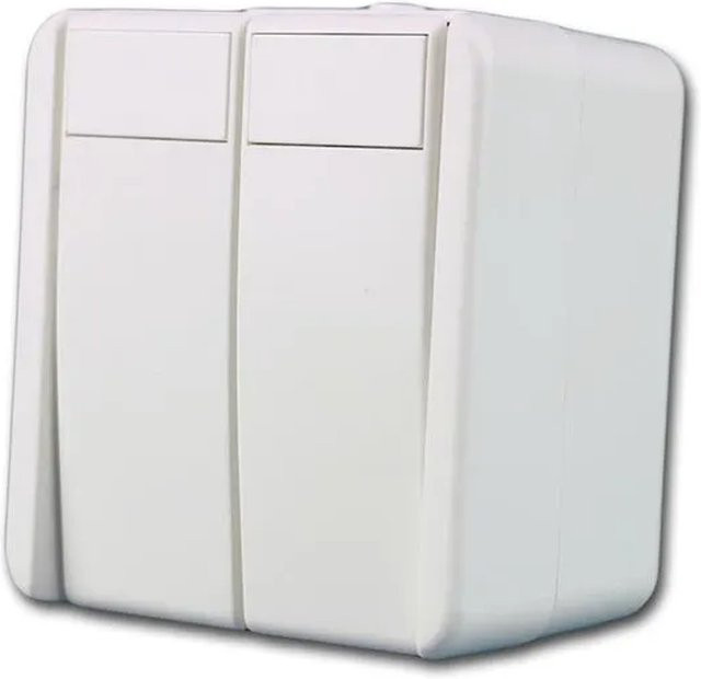 TEM Fontana Doppel Taster Weiß IP44 Aufputz Schalter für Außenbereich und Feuchträume 230V 10A - Bild 1