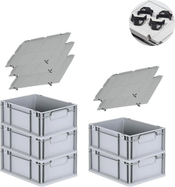 PROREGAL Spar Set mit 5x Eurobox Nextgen Economy inklusive Auflagedeckeln und 4x Schiebeschnappverschlüssen, Schwarz, H x B x T: 17 x 30 x 40 cm - Bild 1