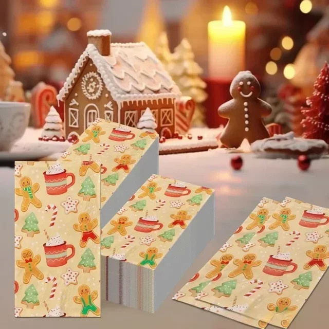 GUANYAO 20 Stück Papierservietten mit Lebkuchen-Motiv für Weihnachten und Geburtstag, 2-lagig, multicolour, B: 34,2 cm, L: 40,6 cm - Bild 1