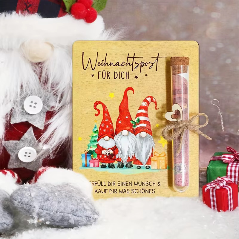 Weihnachtskarte aus Holz mit Reagenzglas für Geldgeschenke, bunte Weihnachtselfen-Verpackung für Männer und Frauen - Bild 2