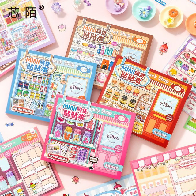 Kawaii Store 3D-Food-Street-Landschafts-Stickerbuch, DIY-Taschenkabinen-Szene - Bild 1