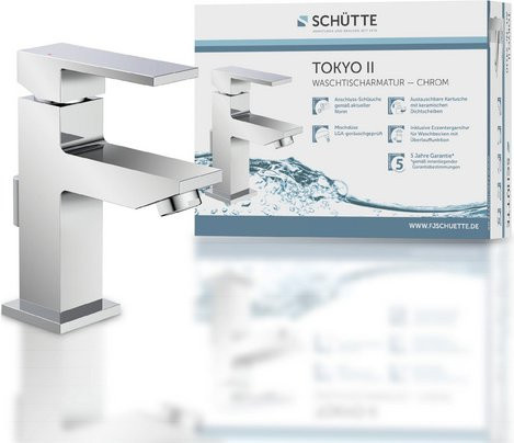 SCHÜTTE Waschtischarmatur Tokyo II aus Messing in Chrom, silberfarben, mit Einhebelmischer und Ablaufgarnitur - Bild 1