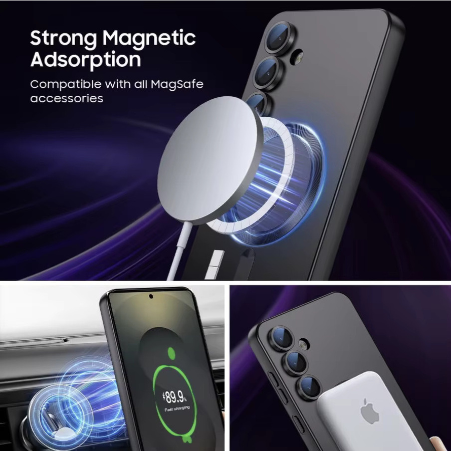 Magnetische Handyhülle für Samsung Galaxy A17 A56 A55 A16 A36 A05S mit Fallschutz-Bumper und Kameraobjektivschutz in Matt Metallic (Schwarz, Silber, Grün) - Bild 2