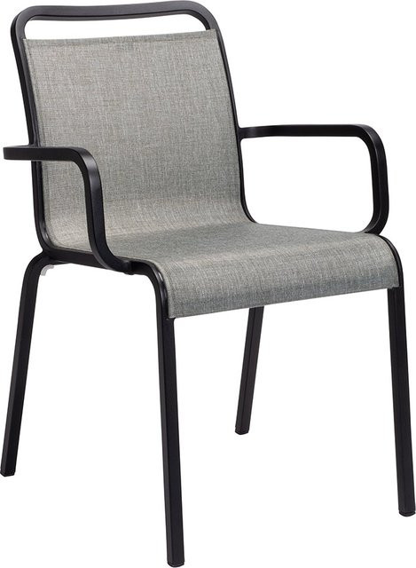 Stern Stapelsessel Oskar aus Aluminium in Schwarz Matt mit Textil Leinen in Grau - Bild 1