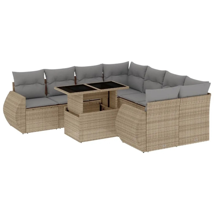 vidaXL 9-teilige Garten-Sofagarnitur in L-Form aus Poly-Rattan mit Kissen in Beige-Grau - Bild 2