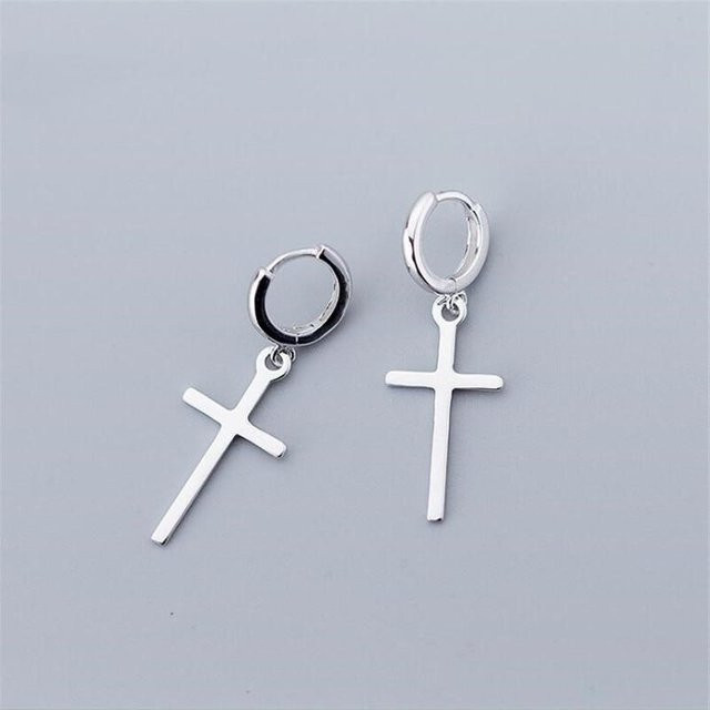 Ohrringe 925 Silber, Kreuz, Unisex, grau - Bild 1