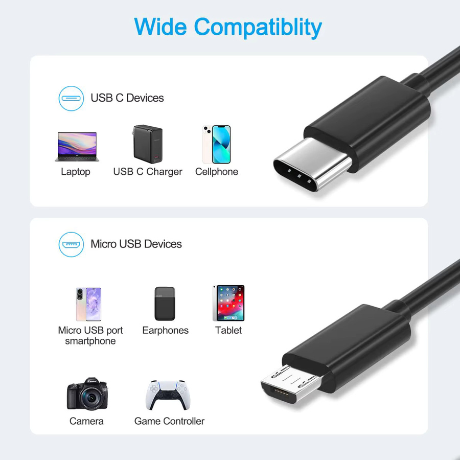 NNBILI USB-C auf Micro-USB Ladekabel in Schwarz für Samsung, Redmi, LG, Moto, Xbox One, PS4-Controller und Fire Tablets - Bild 6