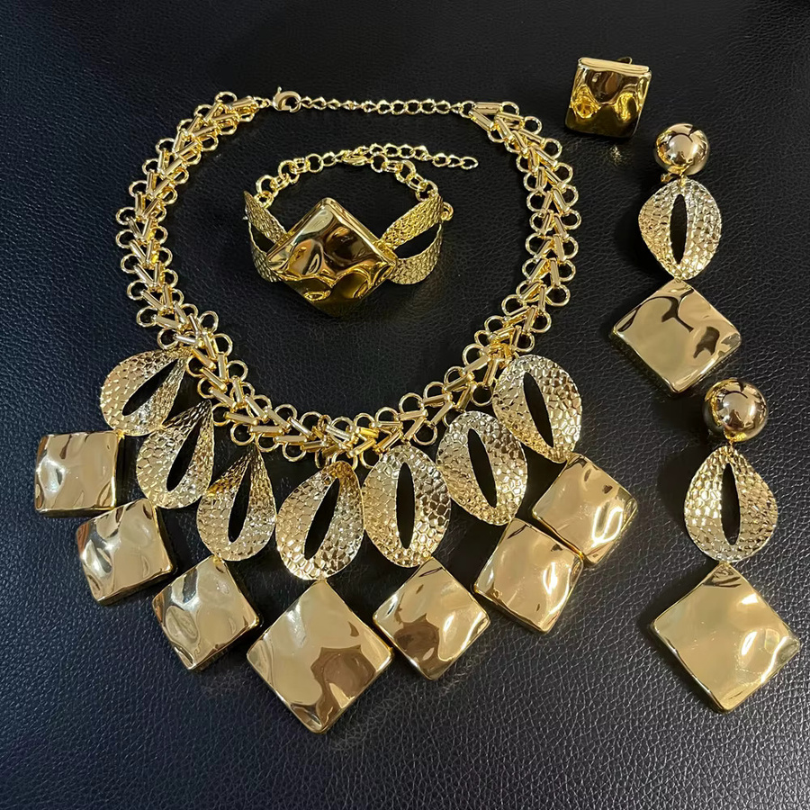 Yulaili Schmuck-Set, vergoldet, Halskette, Ohrringe, Armband, Damen - Bild 3