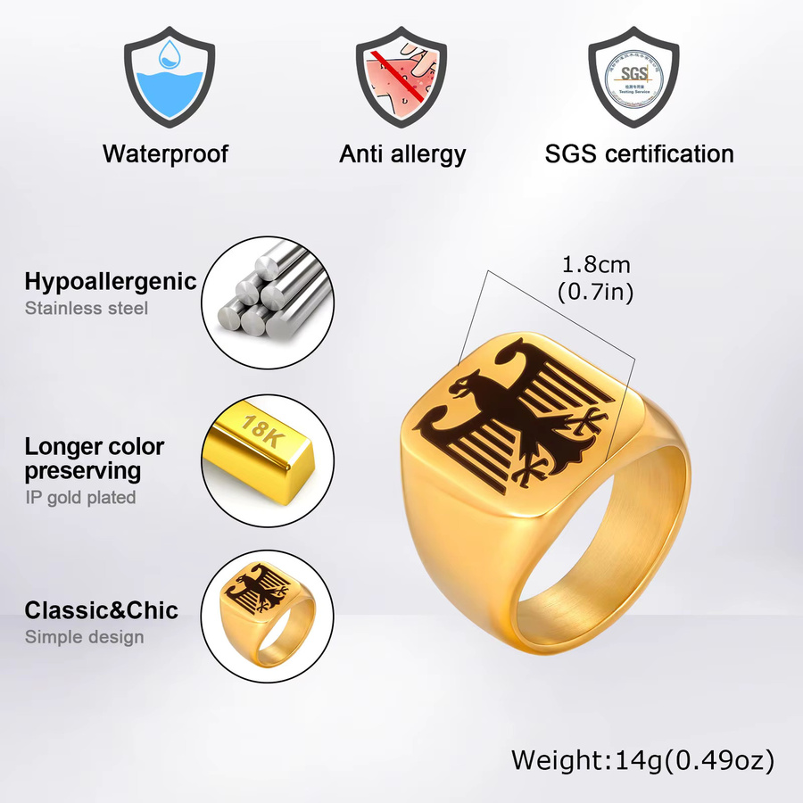 AIMH Ring Fliegender Adler, Edelstahl, Gold, Herren - Bild 2