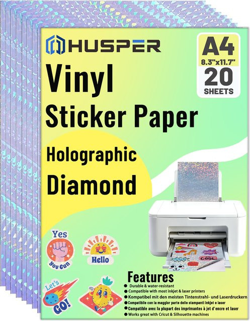 ESHANG Holografisches Diamant-Aufkleberpapier aus wasserfestem Vinyl in Multicolour, 20 Blatt A4 - Bild 1