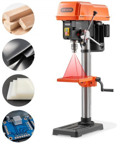 VEVOR Tischbohrmaschine 254 mm, 400 W Standbohrmaschine mit Drehzahlregelung 440 bis 2600 U/min, orange, mit Laser, LED-Arbeitslicht und neigbarem Tisch für Holz- und Metallbearbeitung - Bild 1