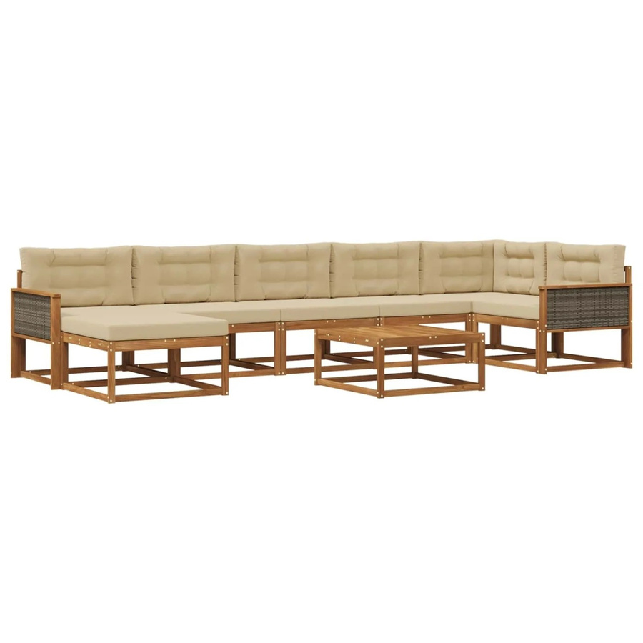 vidaXL Outdoor-Sofagarnitur in U-Form aus Akazienholz mit 8 Kissen in Natur und Beige - Bild 2