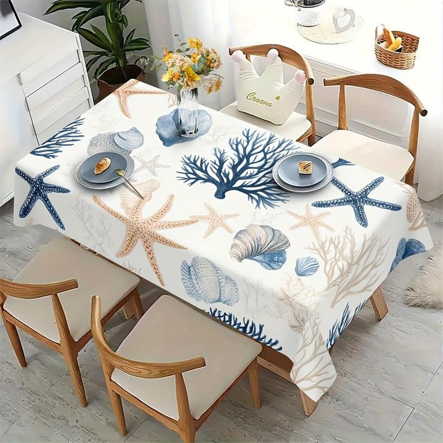 Rechteckige Tischdecke von JMG Household Supplies mit Meeresmotiv in Grau und Weiß, B/B: 90 x 140 cm - Bild 1
