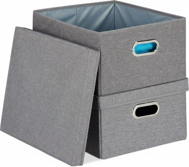 Relaxdays 2er Set Stoffboxen aus Polyester in Grau mit Deckel, faltbar, B/T/H: 34,5 x 20,5 x 42 cm - Bild 1