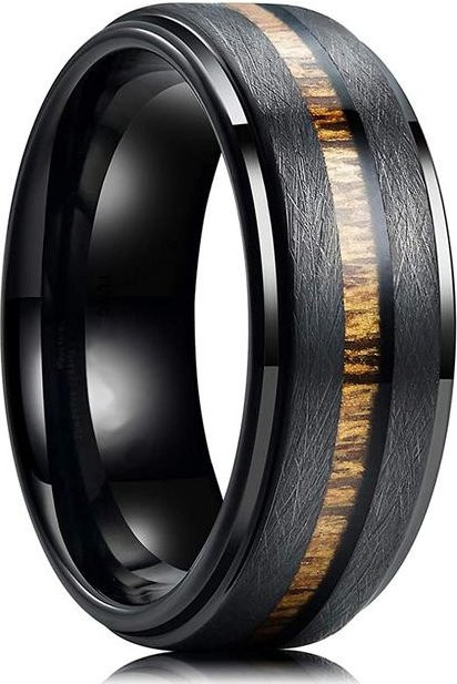 POMOiii Ehering Wolfram, 8 mm, schwarz/silberfarben, gebürstet, Herren - Bild 1