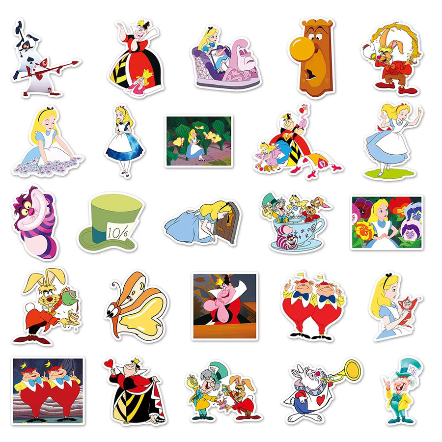 Disney Alice im Wunderland Aufkleber Set mit niedlichen Cartoon Motiven in Multicolour für DIY Dekoration von Skateboard, Gepäck und Telefon - Bild 2