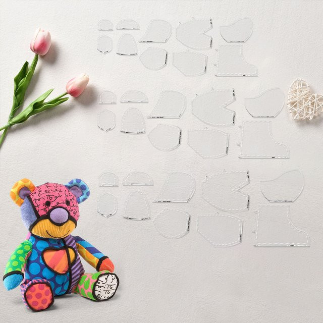 10er Set Memory Bear Nähmuster Vorlagen aus Acryl in Transparent, Set mit Linealen in 10, 12 und 15 Zoll für Quilten und Bären-Nähen - Bild 1