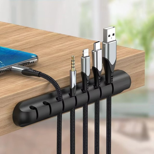 KAFNHCKA Selbstklebende Kabelhalter-Clips für USB-C Kabel in Schwarz und Weiß - Bild 1