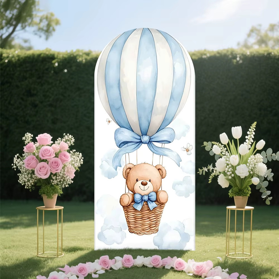VIKAMA Hintergrunddekoration mit Bär, Ballon und Himmel für Geburtstage oder Babytaufen aus Stoff, Breite: 150 cm, Höhe: 65 cm - Bild 3
