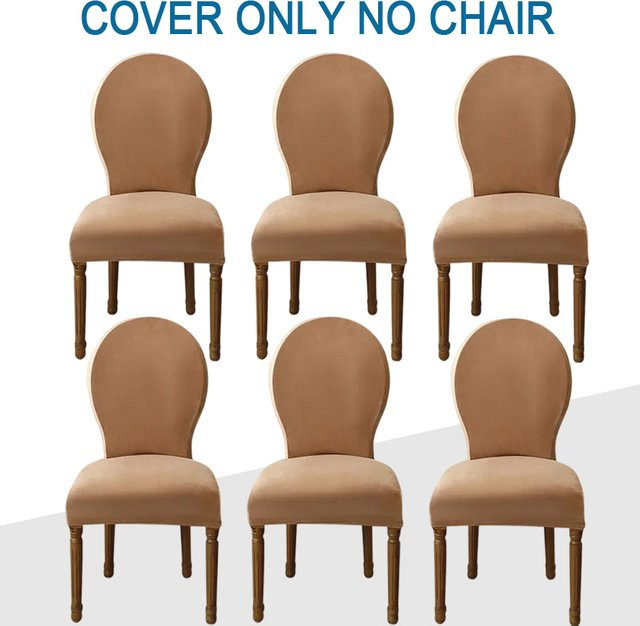 WANERQU Stretch Samt Stuhlbezug für Esszimmerstühle, Einfarbig, Beige - Bild 1
