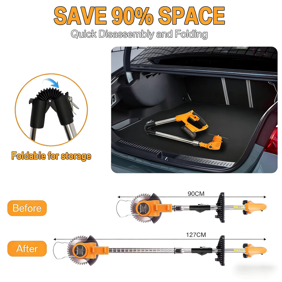 Grenintol 2-in-1 Akku-Rasentrimmer und elektrischer Rasenmäher mit 21 V, bürstenloser Motor, 4,0 Ah Akku und 4 Klingen, Orange - Bild 7