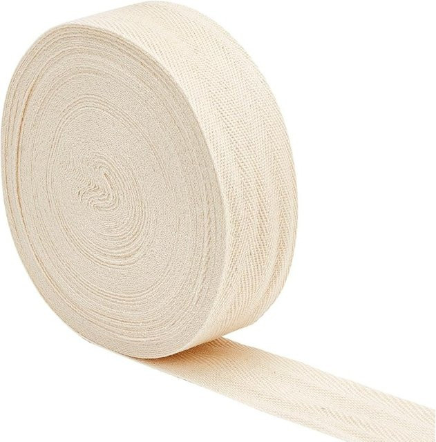 Baumwolle Fischgrätenmuster Twill Tape Band in Beige, Breite: 3,175 cm - Bild 1