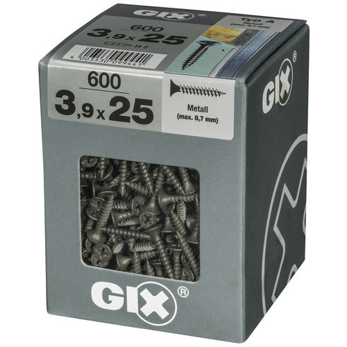 Spax Feingewindeschraube GIX A mit Phillips-Antrieb aus Stahl in Silber, Durchmesser: 3,9 mm, Länge: 25 mm - Bild 2