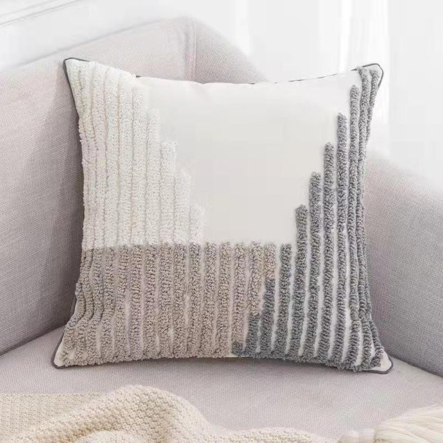 JMG Clothing Samt-Kissenbezug mit geometrischen Linien und Schlaufen in Beige und Weiß, B/T/H: 45 x 45 x 0 cm - Bild 1