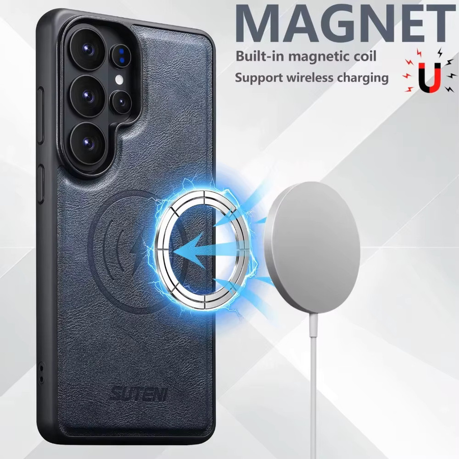 Magnetische Lederhülle mit Kuhhaut-Textur für Samsung Galaxy S26 S25 S24 S23 Ultra in Braun, stoßfest und MagSafe-kompatibel - Bild 6