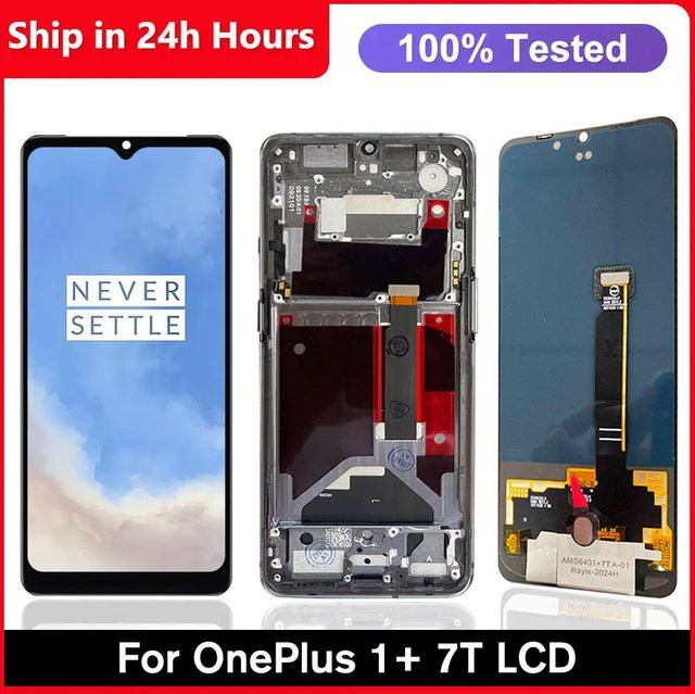 OnePlus 7T LCD Display Touchscreen Digitizer Montage mit Rahmen in Schwarz - Bild 1