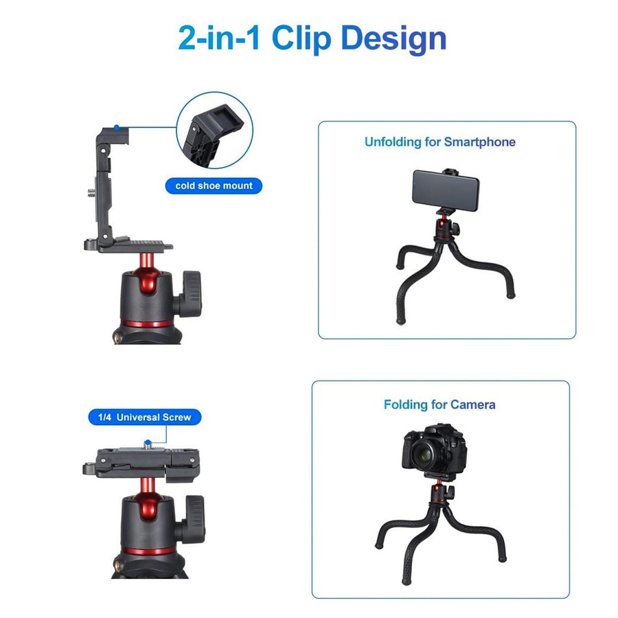 Ulanzi MT-11 Flexibles Octopus-Stativ mit 2-in-1 Plattformdesign und 360 Grad Einstellung, 1/4 Zoll Schraube, schwarz - Bild 3