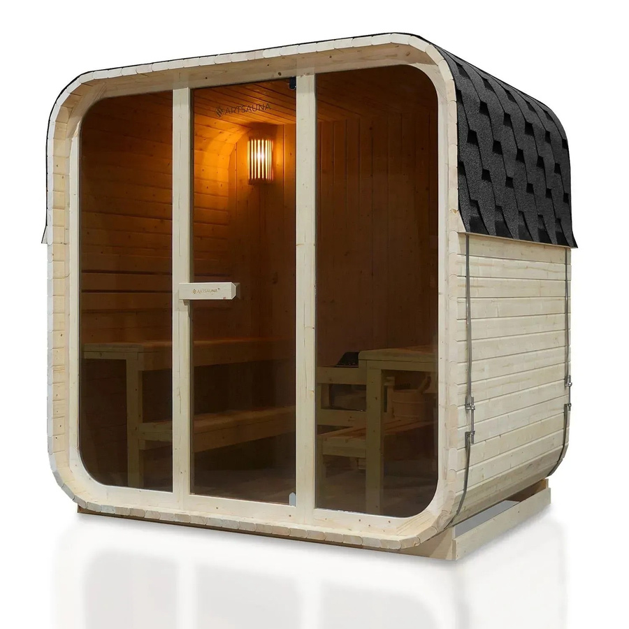 Artsauna Fasssauna Cube Big Fjora L für 6 Personen mit 9kW Ofen und Glasfront - Bild 2