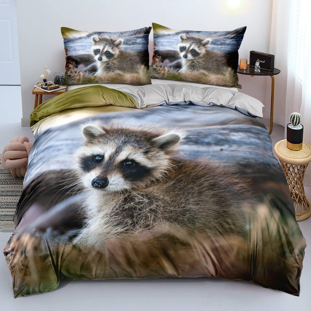 Waschbär Bettwäscheset aus Polyester mit Wildtiermuster, 2-teilig oder 3-teilig, B/H: 135 x 200 cm - Bild 1