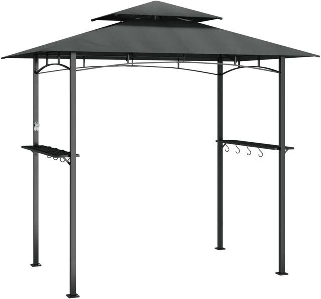 vidaXL Grillpavillon aus Stahl mit Seitenregalen und Polyester-Überdachung in Anthrazit, B/T/H: 240 x 150 x 243 cm - Bild 1