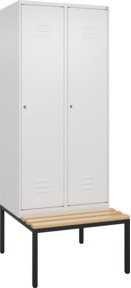 C+P Spind Classic PLUS Garderobenschrank mit Sitzbank, 2 Abteile, Zylinderschloss, 4 Garderobenhaken, Farbe: Grau, B/T/H: 212 x 80 x 81,5 cm - Bild 1