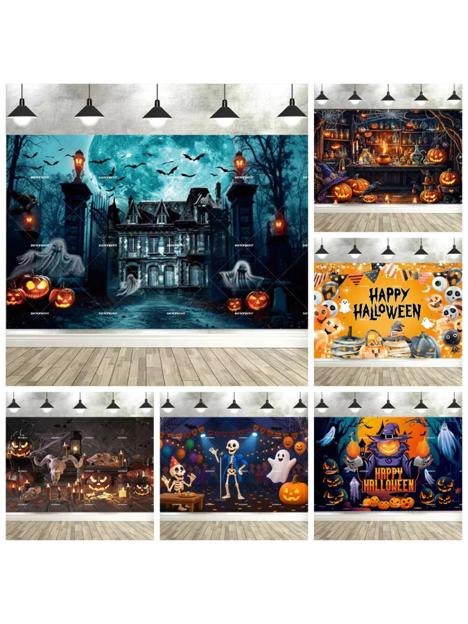 Dewprint Halloween Fotohintergrund mit Kürbis- und Fledermaus-Motiven für Partydekoration und Fotografie - Bild 3