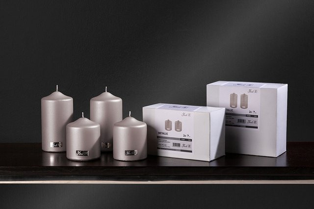 Kerzen-Set CANDLE von Fink in Silber und Grau aus Metall und Stein, Stumpenkerzen für den Tisch, rund - Bild 1