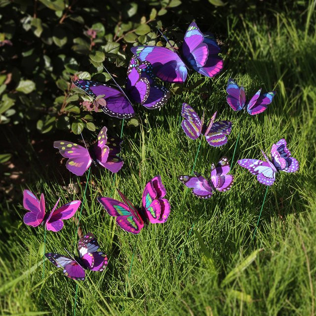 10er Set bunte 3D Schmetterlinge als wasserdichte Gartenstecker zur Dekoration für deinen Hof und Außenbereich - Bild 1