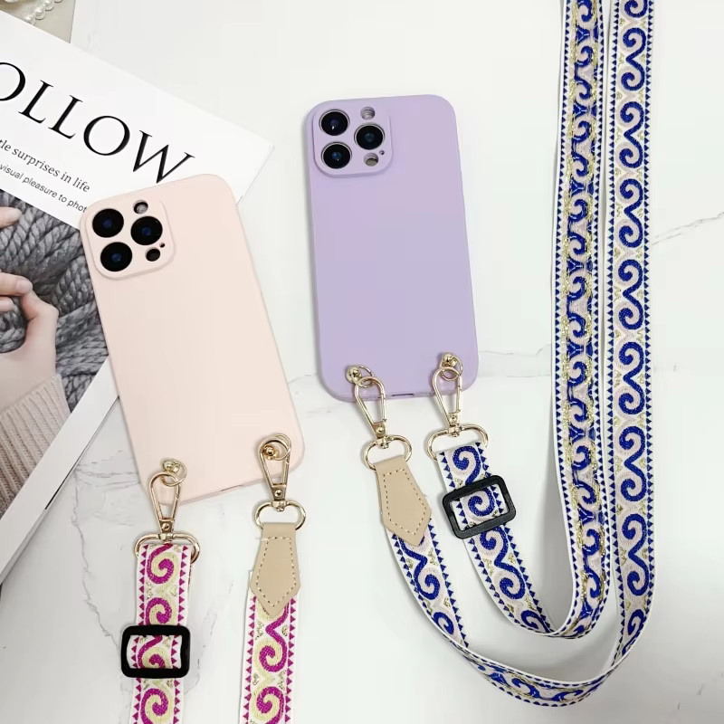 Retro Lanyard Schutzhülle für Samsung Galaxy S25 Ultra S24 S23 S22 S21 Plus und weitere Modelle mit Crossbody Kordelband in Blau - Bild 1