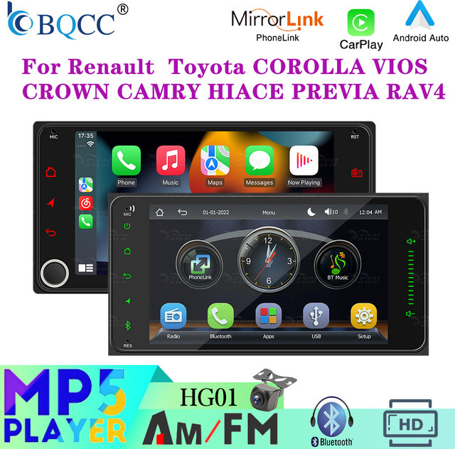 BQCC 7 Zoll Auto Stereo Multimedia Player mit CarPlay und Android Auto in Schwarz für Toyota Corolla Vios Crown Camry Hiace Previa und RAV4 - Bild 1
