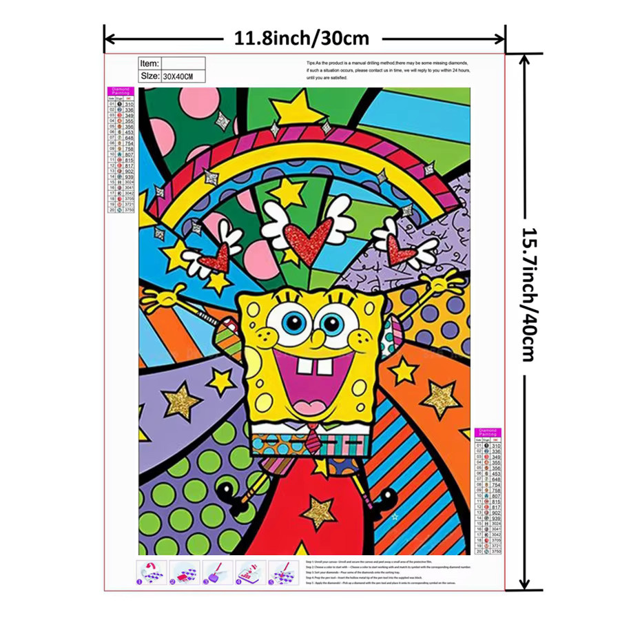 Potdemiel SpongeBob 5D DIY Diamant-Malerei-Set Cartoon Kreuzstich in Multicolour für Kinder als handgemachtes Geschenk zur Heimdekoration - Bild 2