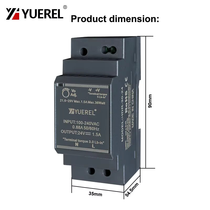 YUEREL HDR Ultradünnes Schaltnetzteil DIN-Schienen-Transformator 30W 5V 12V 24V - Bild 2