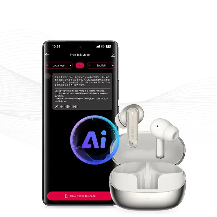 MINISO MS106 Bluetooth-Kopfhörer mit AI Translator, TWS Ohrclip Sport-Kopfhörer mit Rauschunterdrückung in Blau - Bild 3