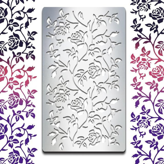 Edelstahl Schablone Rose Vine in Silber für dein Journal und Lesezeichen, B/H: 10,16 x 17,78 cm - Bild 1